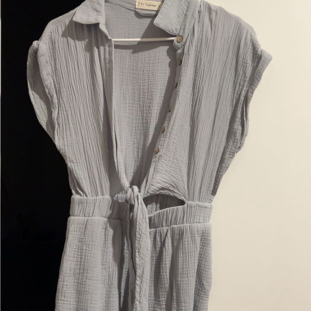 Light Blue Gray Button-Up Romper